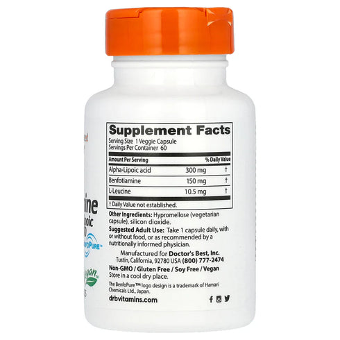 Image of Benfotiamine 150 + Alpha-Lipoic Acid 300mg with BenfoPure 60caps supplement facts